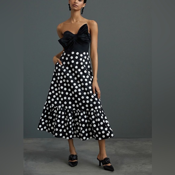 Anthropologie Dresses & Skirts - Anthropologie Black and White Polka Dot Strapless Midi Dress